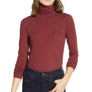 Madewell Maroon Red Ribbed Turtleneck Lightweight Sweater Women's Size Medium